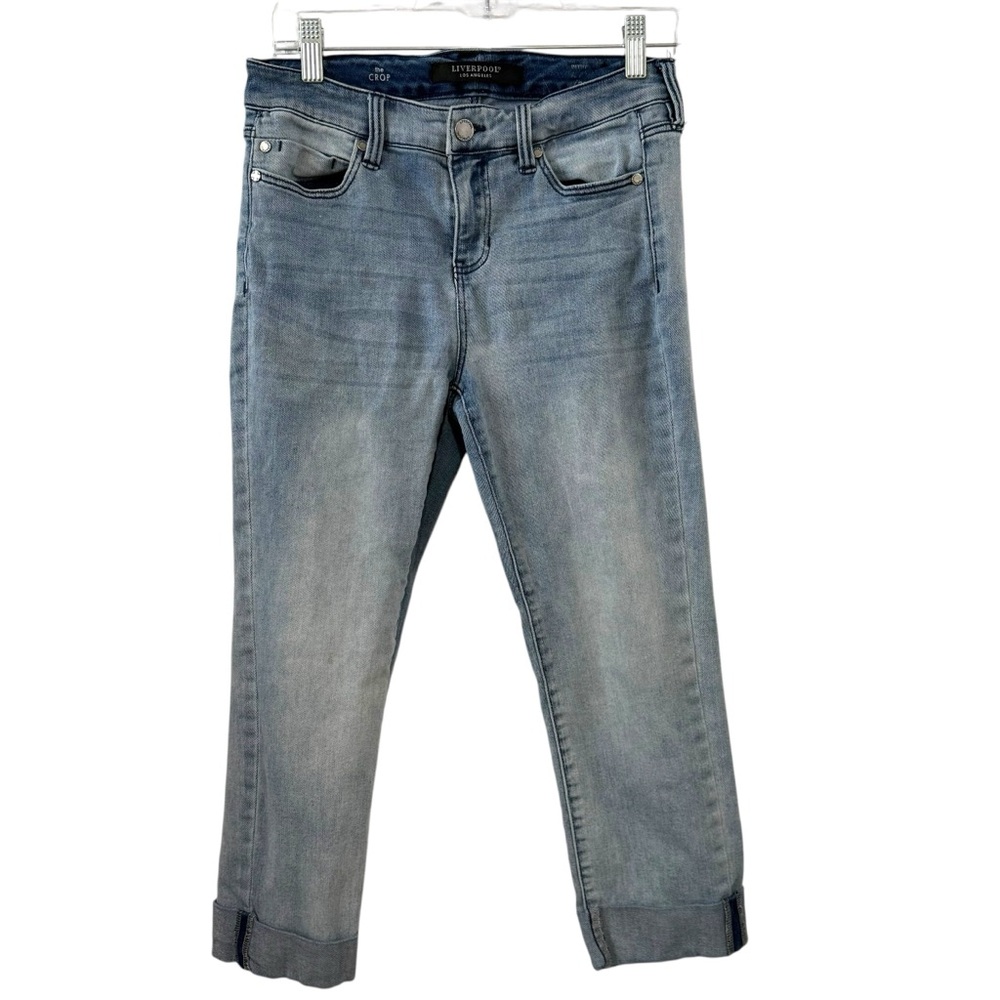 Liverpool Los Angeles 6P / 28P Light Wash Stretch Crop Jeans Rolled Cuff Denim